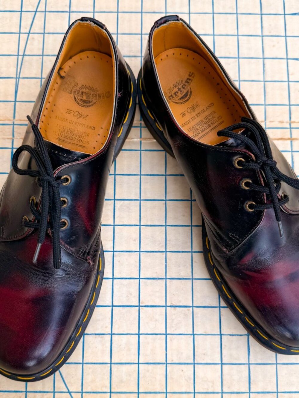 VTG Doc Marten 90s Oxblood Leather Shoe Low Top Oxford Made In England Mens 11 - Picture 6 of 16